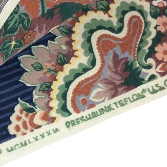 Kenmill Screen Print Fabric Remnant 54x97 Blue Striped Floral Cotton Blend 80s - Picture 6 of 7